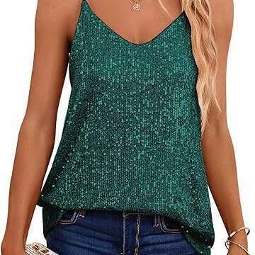 European and American style loose V-neck sleeveless sequin deep V-strap 2024 new casual versatile fashion clothing