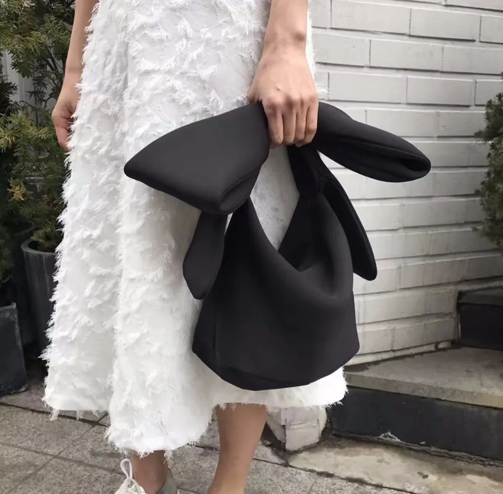 Womens Space Cotton Handbag Wallet Wedding Handbag Cocktail Party Bow Korean Black Retro Fashion Strap Bag 241205