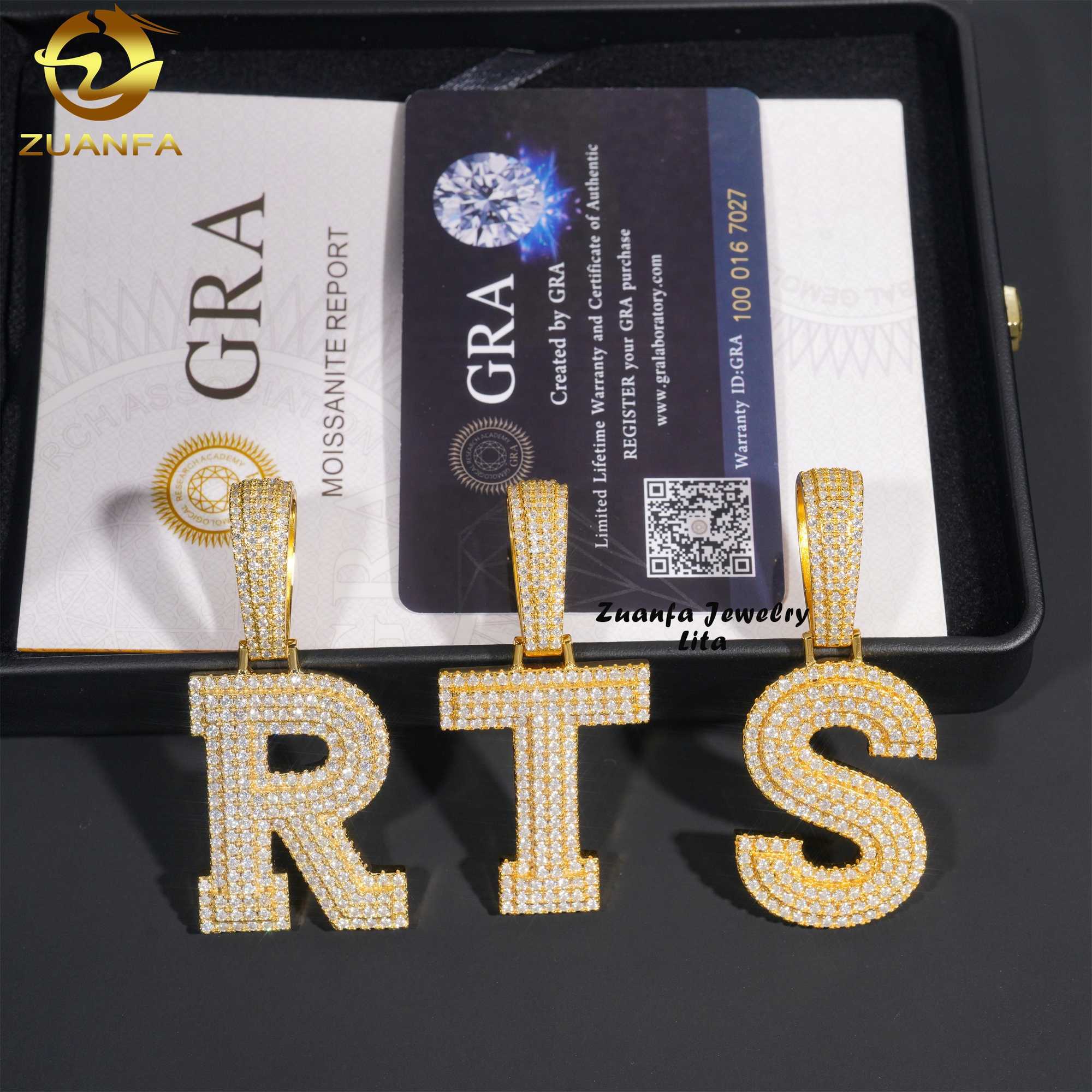 Custom High Quality Iced Out VVS Moissanite Diamond Silver 925 Initial Hip Hop Letter Pendant