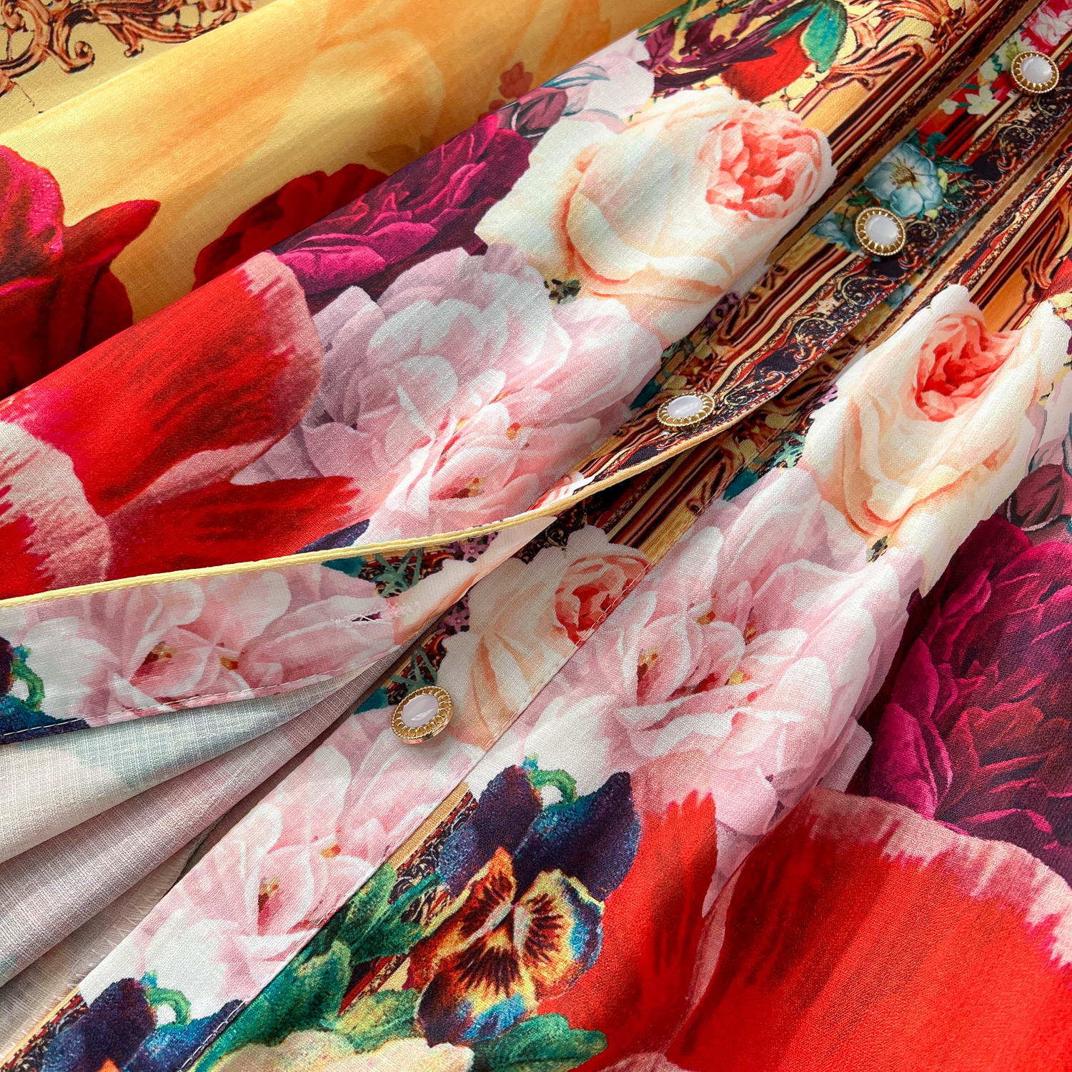 Runway Women Dresses Summer Holiday Flower Linen Robe Dress Women Short Sleeve Notched Belt A-line Beach Party Vestido Pearls Buttons Up Maxi Clothes