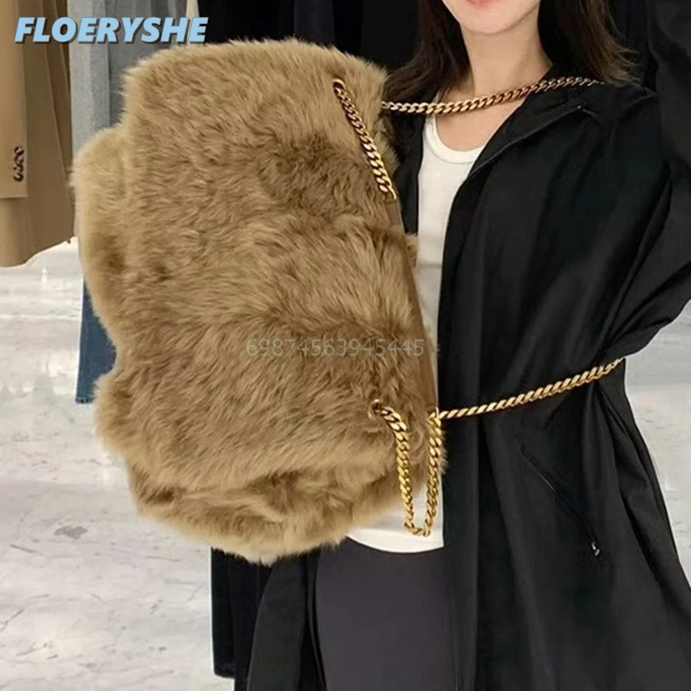 Chain shoulder handbag large capacity plush womens bag autumn and winter womens party bag 241206