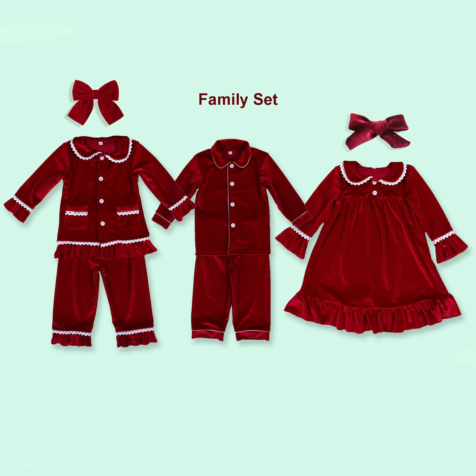 christmas pyjamas for family red velvet girls outfits 0-12 years matching baby kids women sleepwear childrens pajamas sets 241206