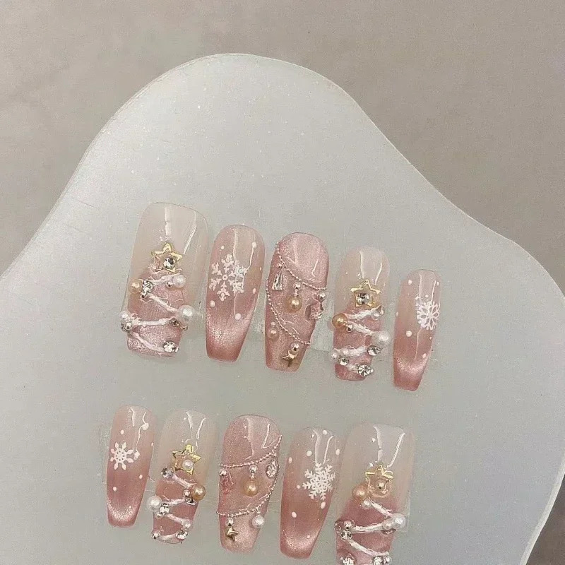 10Pcs Handmade Matte Fake Nails with Tulip Flowers Press on Nails Full Cover Acrylic Manicuree Wearable False Nail Tips 241206