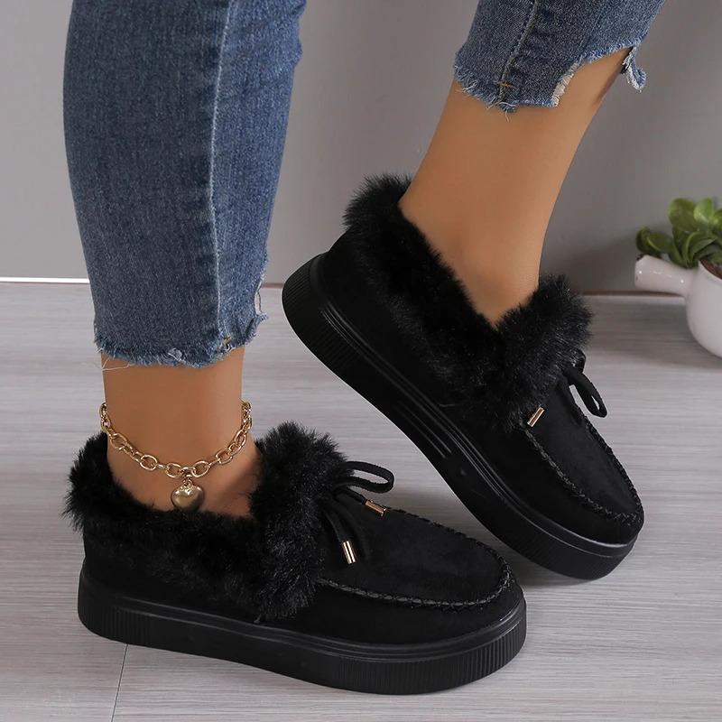 2023 Womens Winter Boots Warm Plush Velvet Ankle Snow Lace Soft Sports Shoes Comfortable Cotton 241206