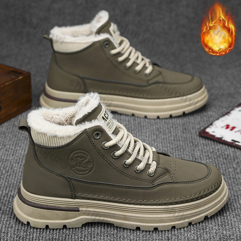 Snow boots winter mens boots 2025 plush comfortable warm outdoor anti slip cotton shoes lace shoelace platform cold resistant hiking boots 241206