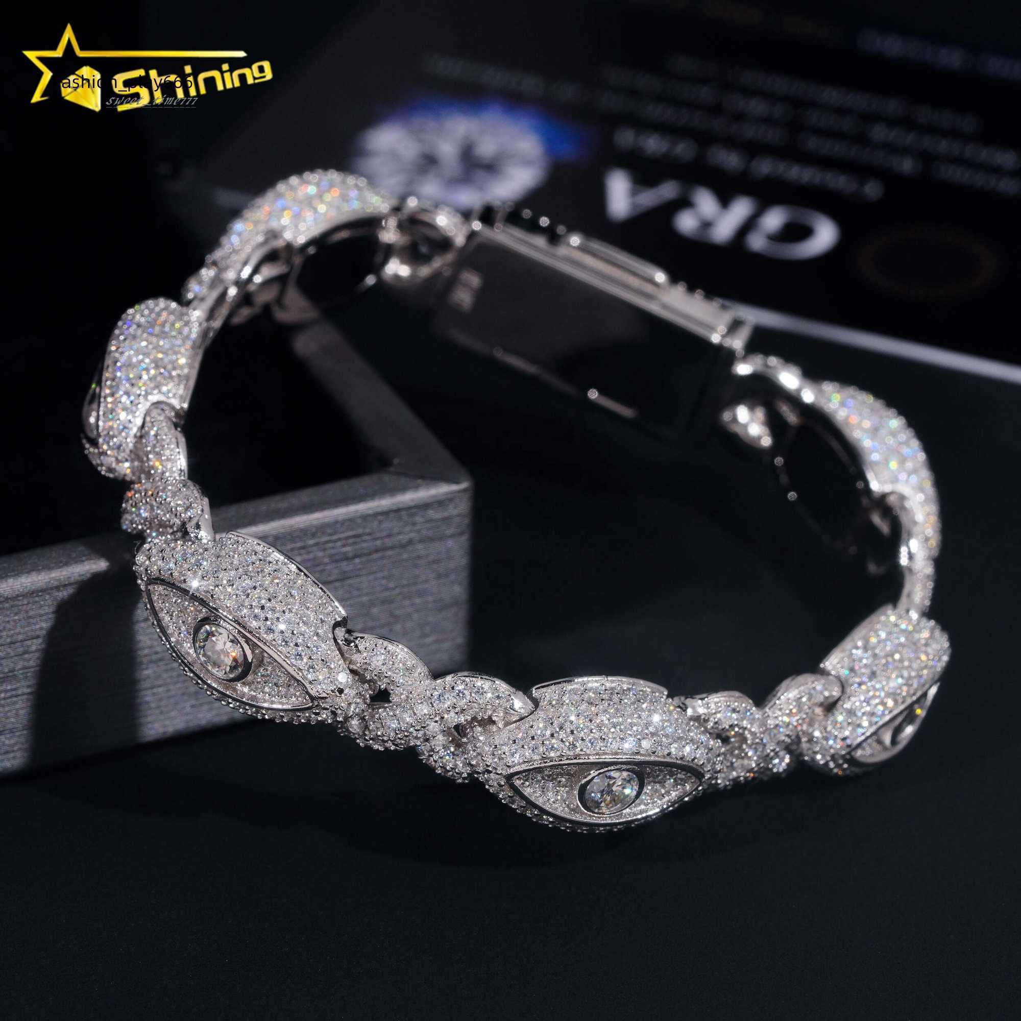 Pass Diamond Tester Silver 925 Gold Plated Hip Hop Jewelry Custom Mens Eye Bracelet VVS Moissanite Cuban Bracelet