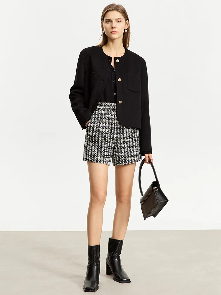 AMII Minimalist Little perfume Fashion Womens Shorts Solid Winter Patch Work Straight Retro Tweed Casual Pants 12324070 241206