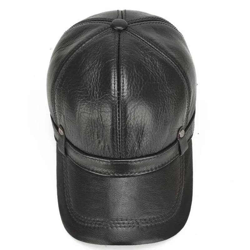 SILOQIN Cap genuine leather cap mens denim baseball cap adjustable size mens leather cap 2024 ear cap 241206