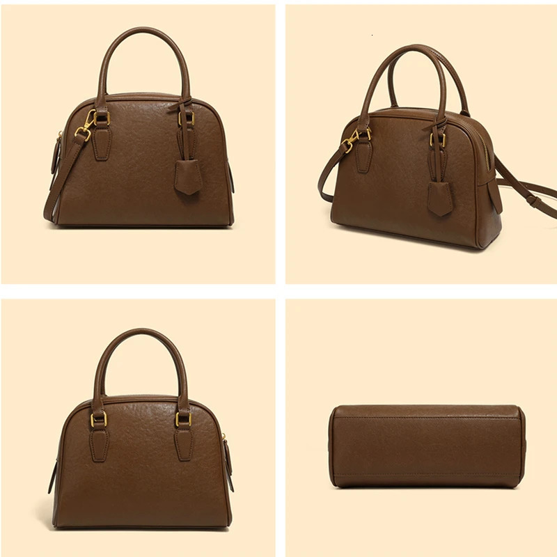 Burminsa Cowhide genuine leather bowling bag womens 2025 trend Boston womens shoulder cross body bag 241205