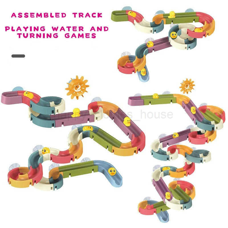 Baby Bath Toys DIY Marble Assembly Track Stackable Bathtub Paddle Toys Children Take A Bath Happy Duckling Track Games Toys GiftXJ241207