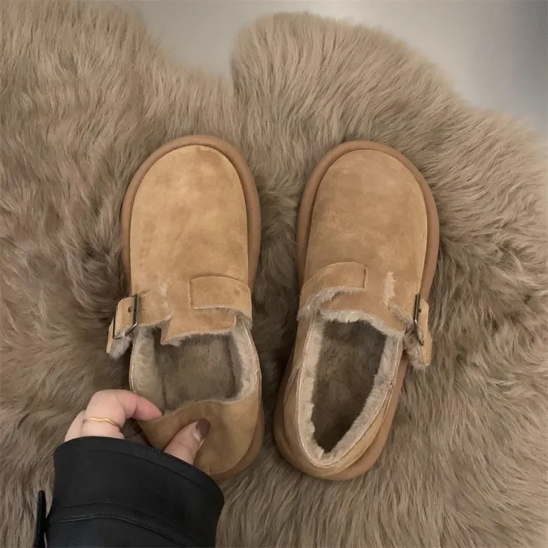 Womens Shoes Sen Series Khaki Flat Shoes French Retro Single Shoes Lefu Shoes Frosted Boken Shoes Autumn and Winter 241206