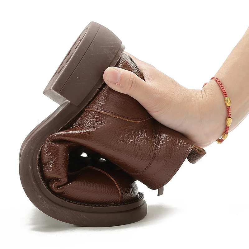 Xiuting Autumn denim mid heel soft soled womens short boots retro casual leather warm cotton shoes 241206