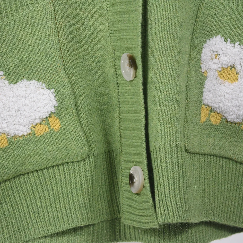 Open collar wool womens loose oversized long sleeved cartoon sheep elegant open top sweet knitted jacket 241206