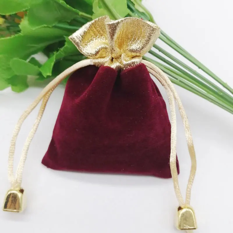 High quality 100 piece brushed velvet jewelry gift packaging bag and bag gold border gold bead display packaging gift bag 241206
