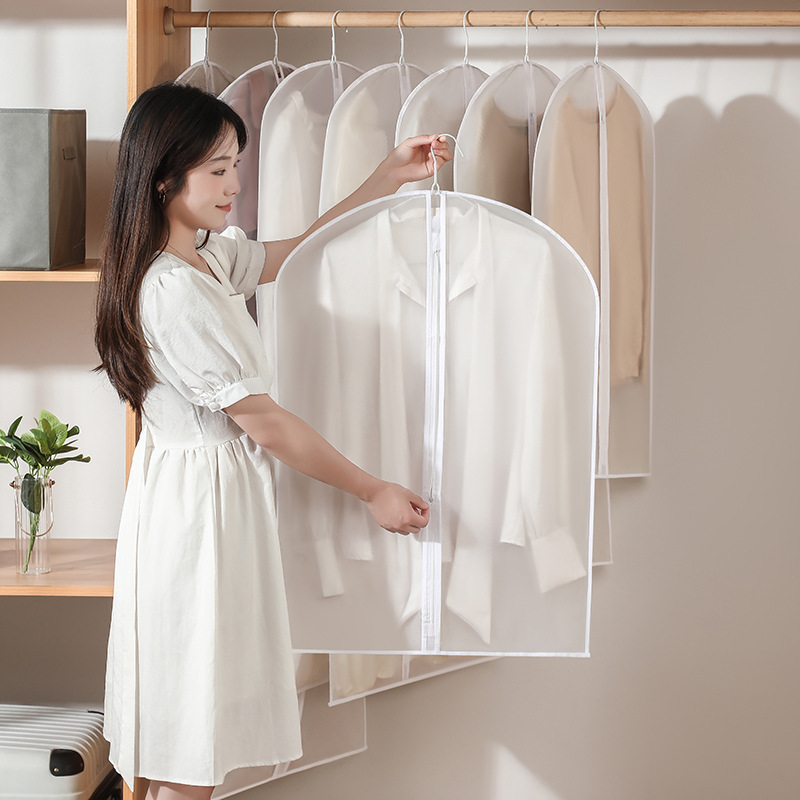 Home coat suit dust cover clothes dustproof and moisture-proof hanging storage bag thickened PEVA semi transparent hanging pocket