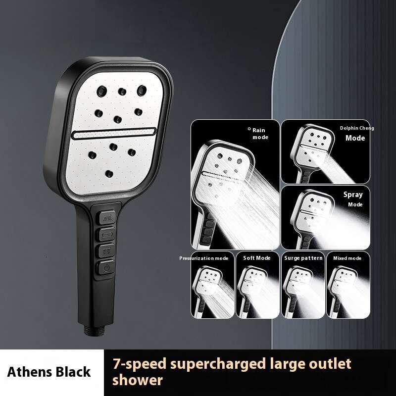 Turbocharged household water heater, shower, pressurized showerhead, square seven level showerhead