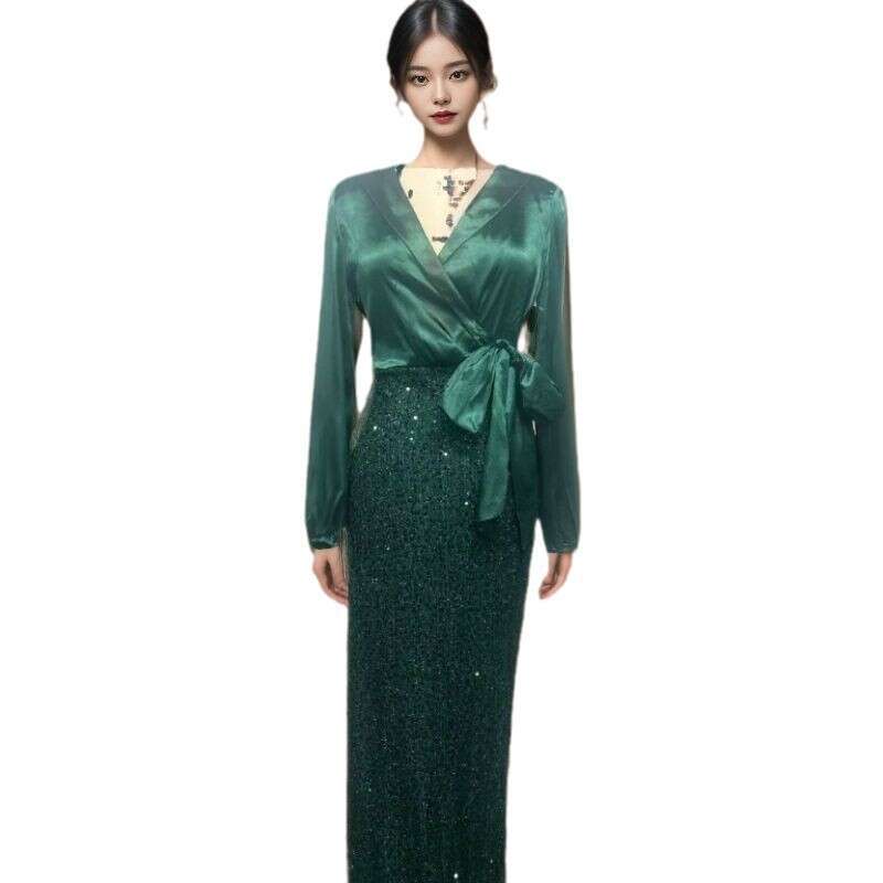 European and American women's light sense, including buttocks, fish tail, high-end banquet temperament, hosting single shoulder evening dress, 20