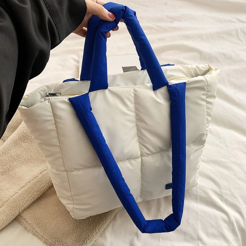 Colorful down womens handbag winter casual portable handbag large capacity shoulder bag Bolsas De Mujer 241205
