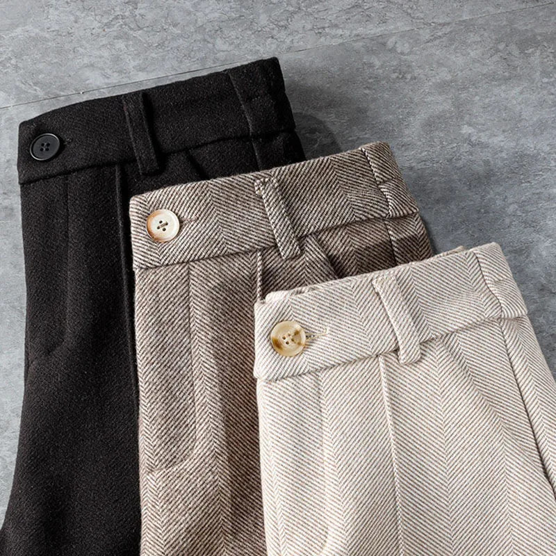 Casual wool thick harem pants for women high waisted velvet lined solid wool blend pants for winter warmth chiffon chic Calca 241202