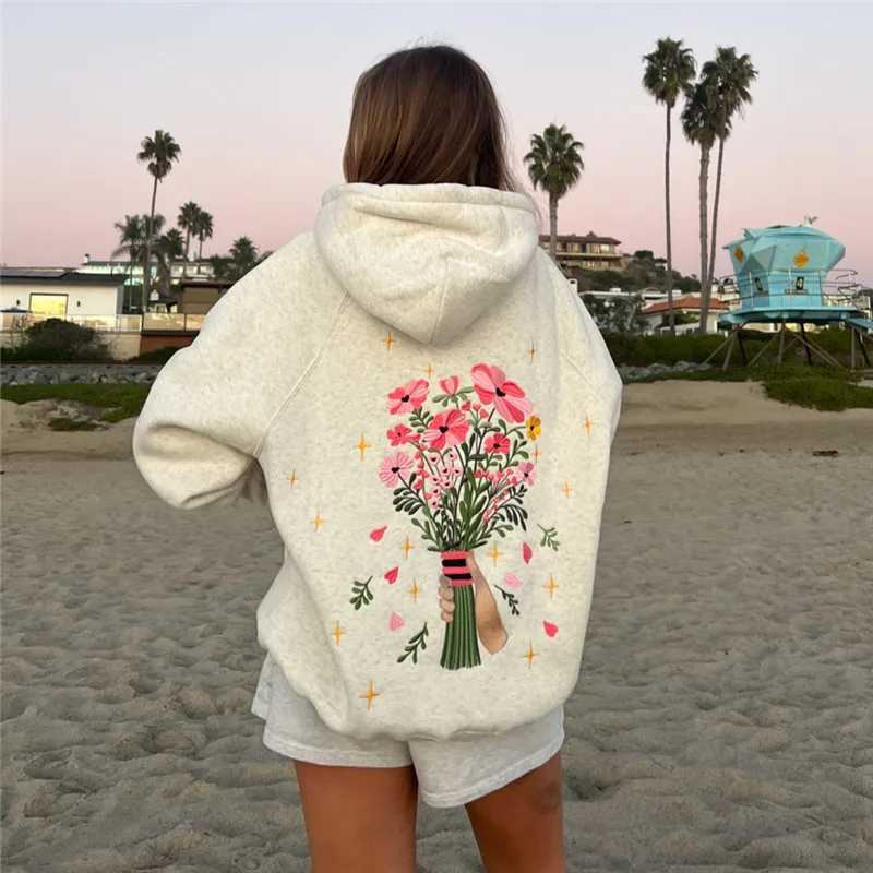 Womens Y2k floral print hoodie retro oversized crew collar sweatshirt tn girl loose fit floral top X241207