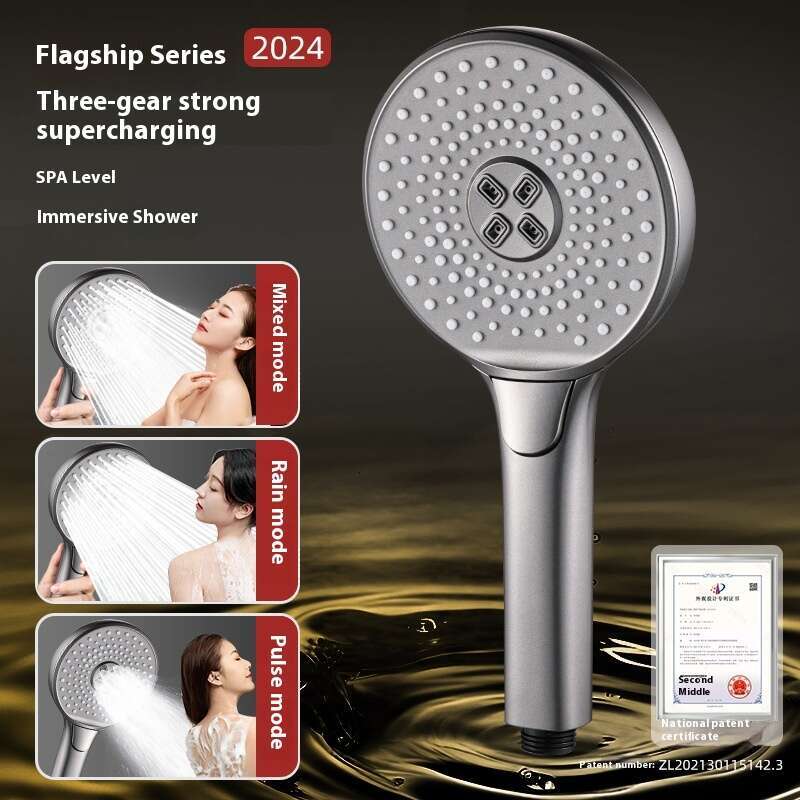 Large panel pressurized electroplated with three levels of showerhead, super strong emed sun drying head, water heater shower set