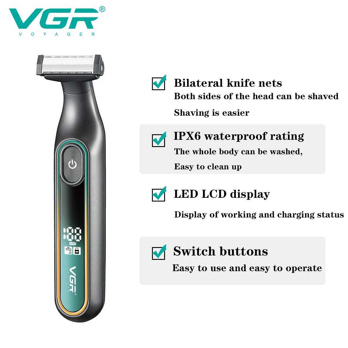 VGR Mens Face Body Electric Shaver Adjustable Beard Body Hair Trimmer Rechargeable Electric Razor Wet DryXJ241207