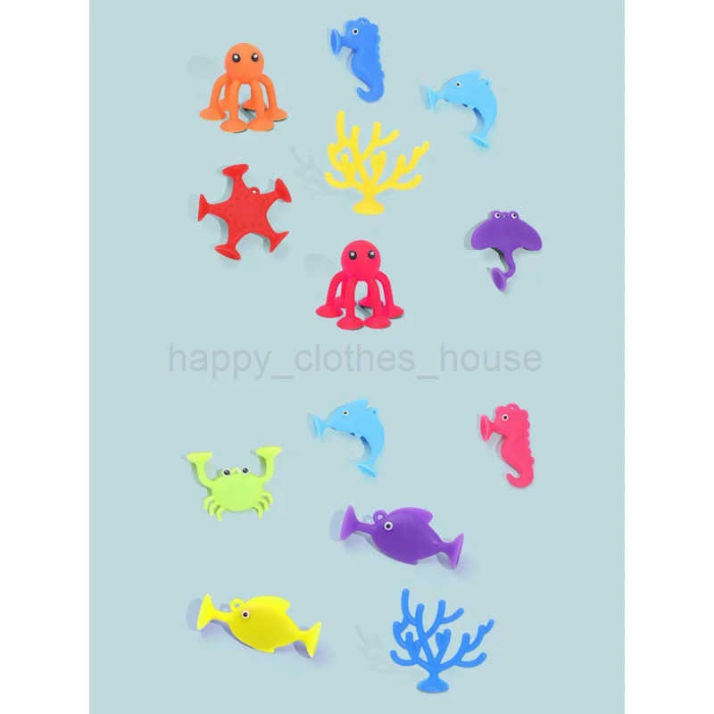 New 9pcs Suction Sticky Cup Kids Education Soft Building Blocks Versatile Ocean Animal Puppet Bath Sensory Toy for baby giftXJ241207
