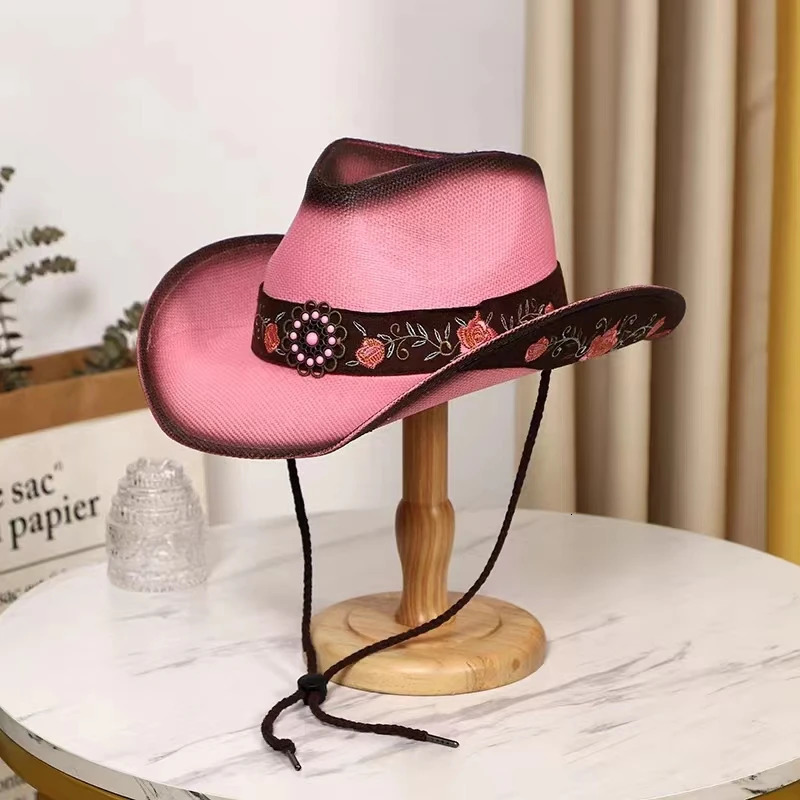 Blue Lake Western Cowboy Straw Hat 2024 Spring/Summer Outdoor Sun Hat Mens and Womens Cowboy Straw Hats 241206