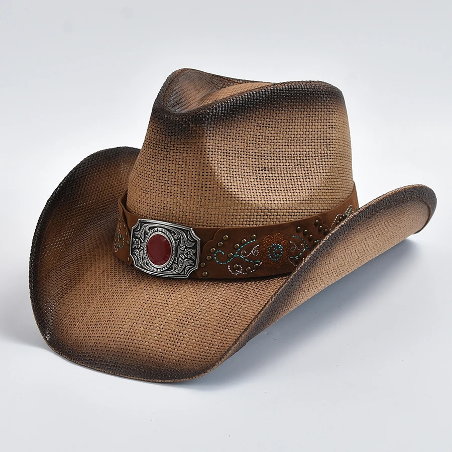 Summer Grass Western Cowboy Hat Mens and Womens Outdoor Travel Jazz Beach Sun Hat Sombreros de Vaquero 241206
