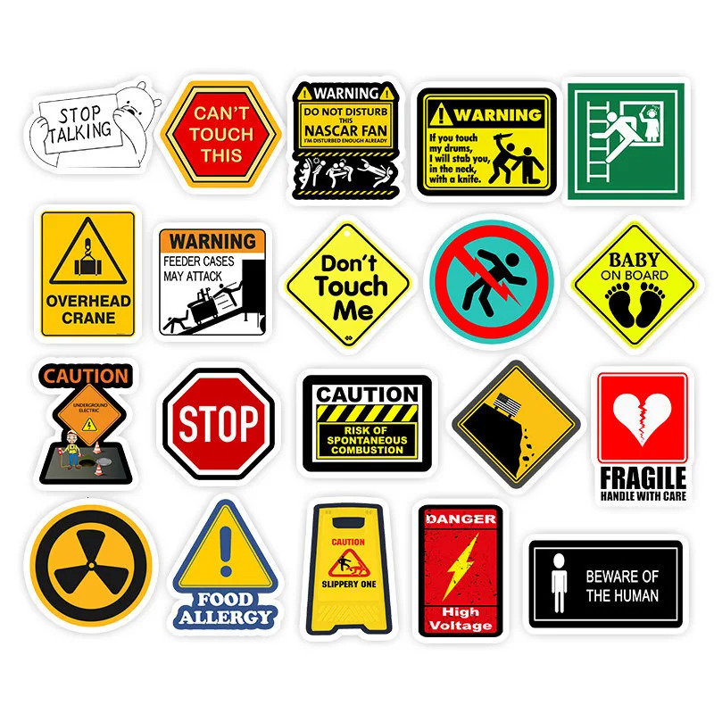 10/30/50 Warning Signs Waterproof Graffiti Stickers Aesthetic Decoration Luggage Laptop Refrigerator Scraper Stickers 241205