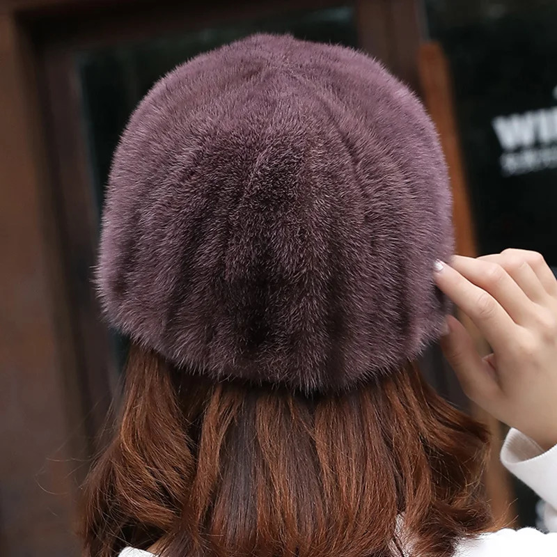 Womens genuine mink fur hat thick and warm Russian hat adult fashion and warm winter baseball hat natural minimum fur hat gray fur hat 241206