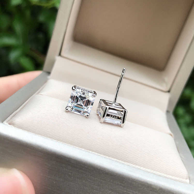 Hot Sale Pass Diamond Tester Top Quality Stud Earring Screw Back Hiphop Jewelry Asscher Moissanite Earrings