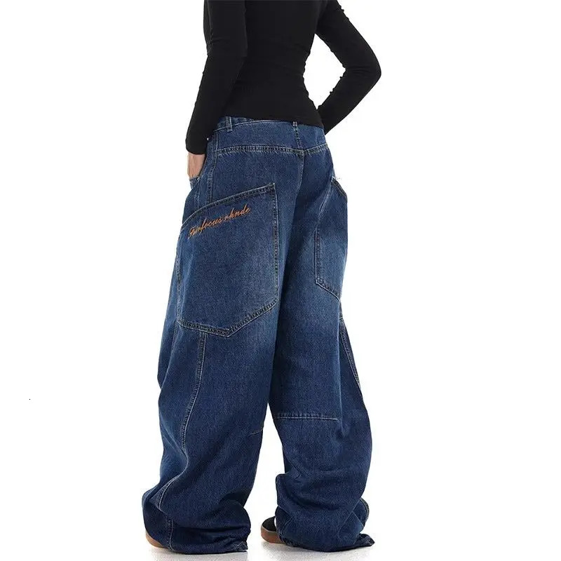 American retro street style mens and womens trendy personalized curve jeans suitable for couples loose retro casual pants y2k 241204