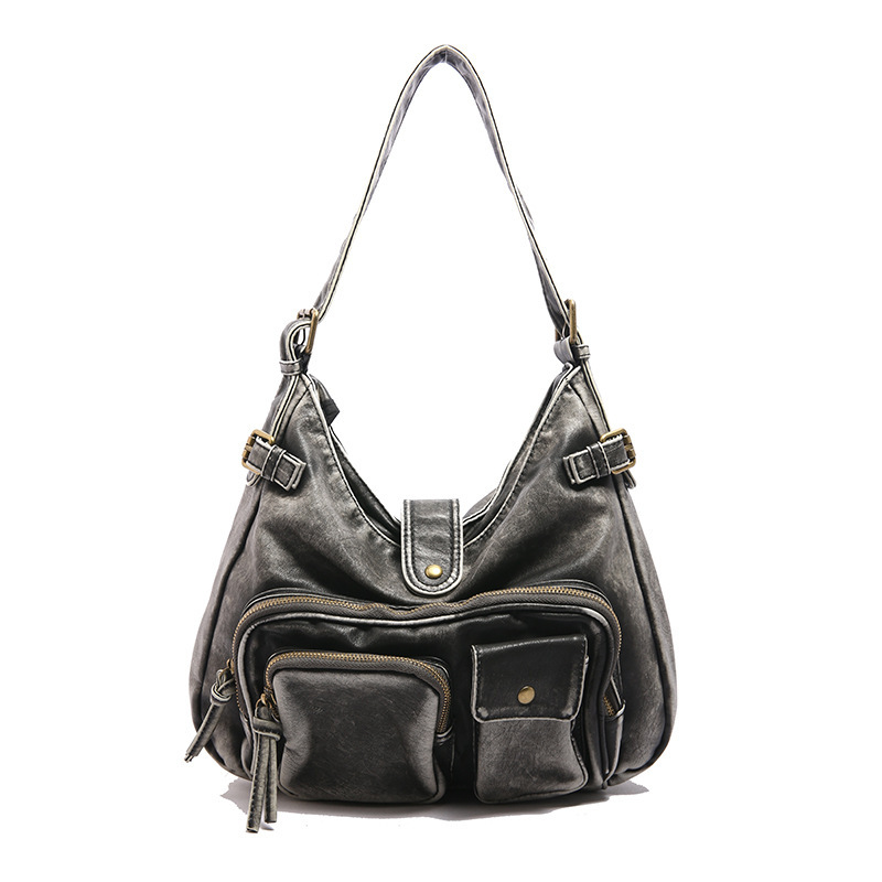 High end handbag, women's multi pocket motorcycle punk style niche shoulder bag, crossbody bag