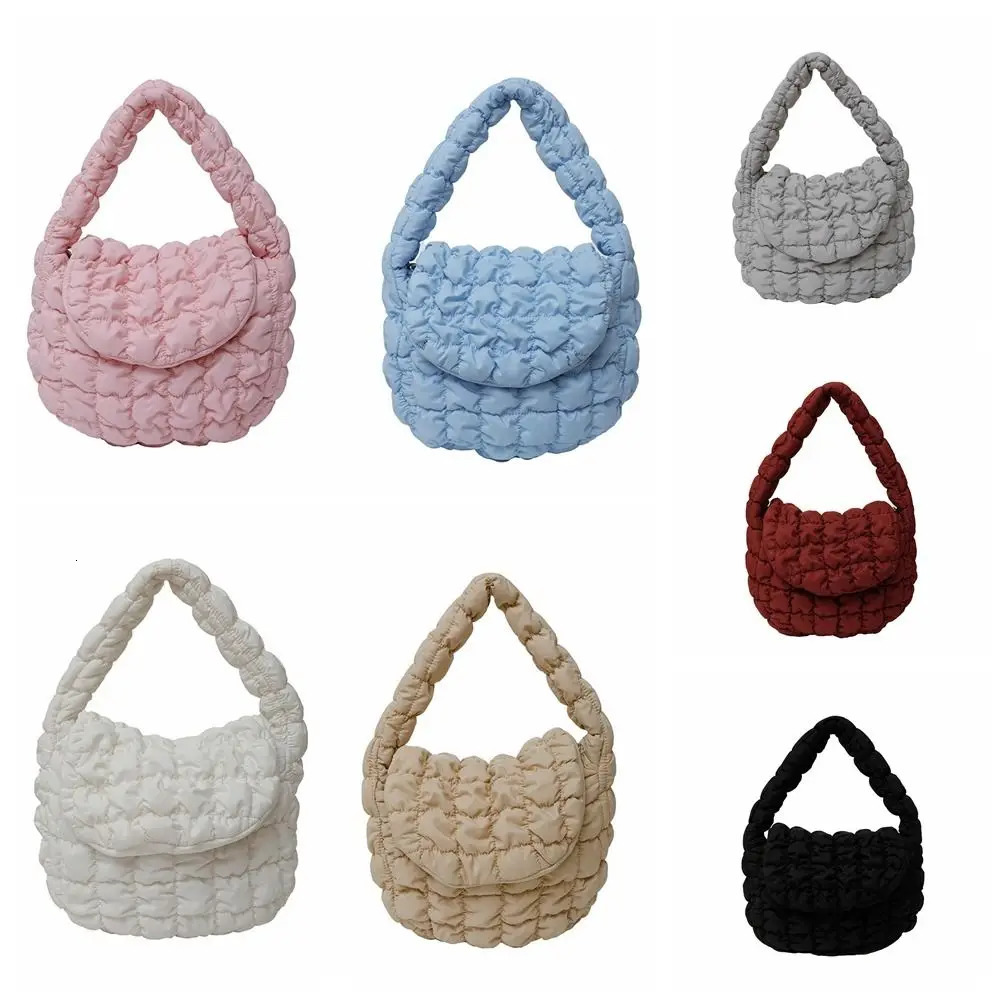 Fashion fabric cloud bubble handbag Korean style pleated cloud bag lightweight solid color nylon shoulder bag outdoor 241205