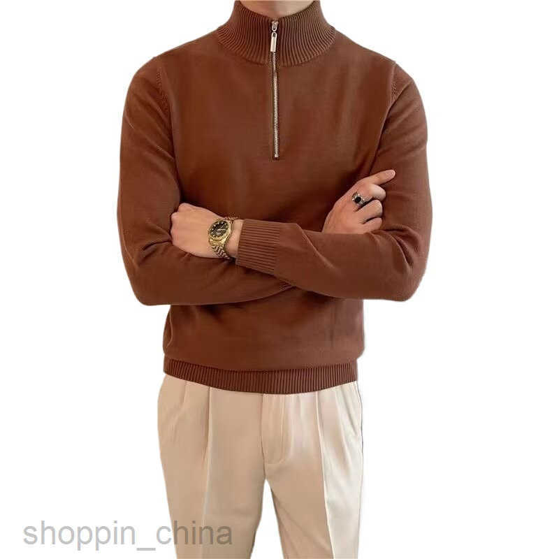 Men's Sweaters New autumn and winter men solid color semi high neck knitted sweater thick long sleeved casual winter zipper pullover sweater