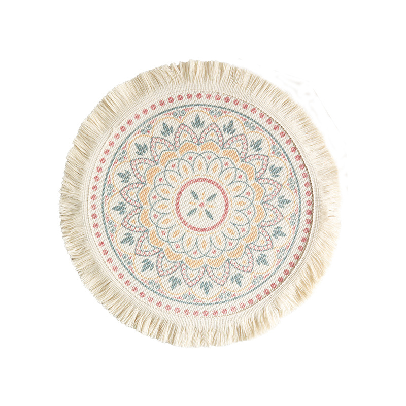 14cm Printed cotton placemats bohemian tassels printed placemats home insulation plates mats coasters