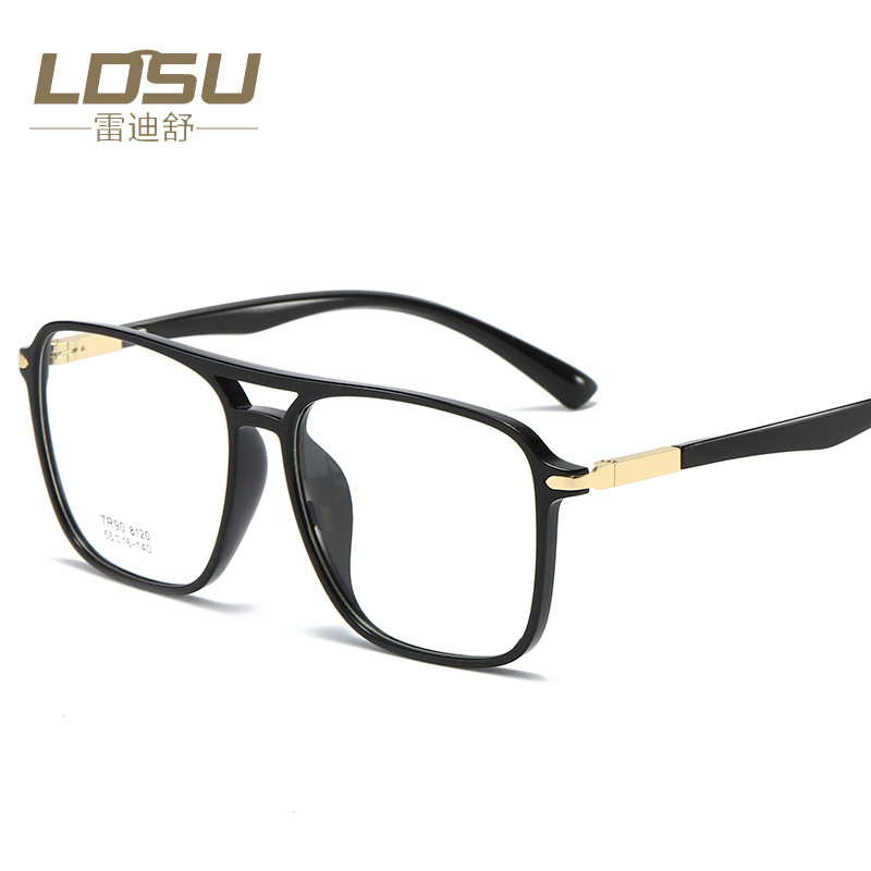 TR Large Frame Double Beam Spectacle Glasses - Fashionable Flat Street Shooting Eyewear for Men & Women (Model 8120)