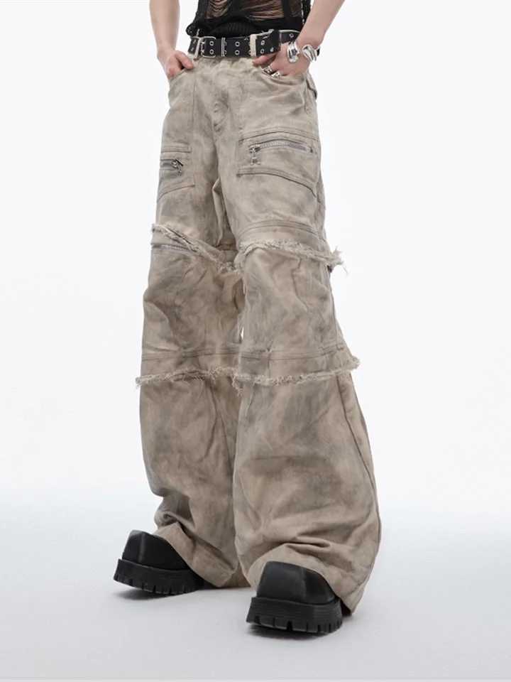 High Quality Ropa Grunge Y2K Streetwear Retro Grey Pocket Stacked Jeans Cargo Pants Mens Wide Leg Gothic Loose Pants T241207