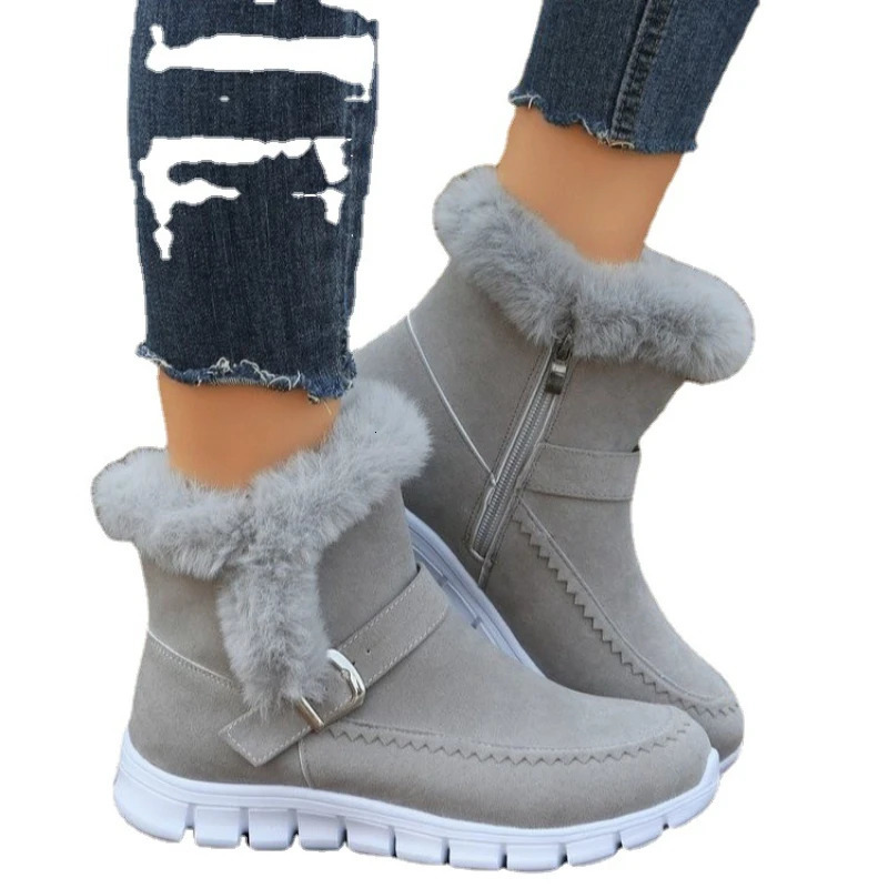 Winter Womens Fur Warm Chelsea Snow Boots Casual Shoes Short Fur Velvet Ankle Boots Flat Gladiator Sportswear Women Botas Mujer 241206