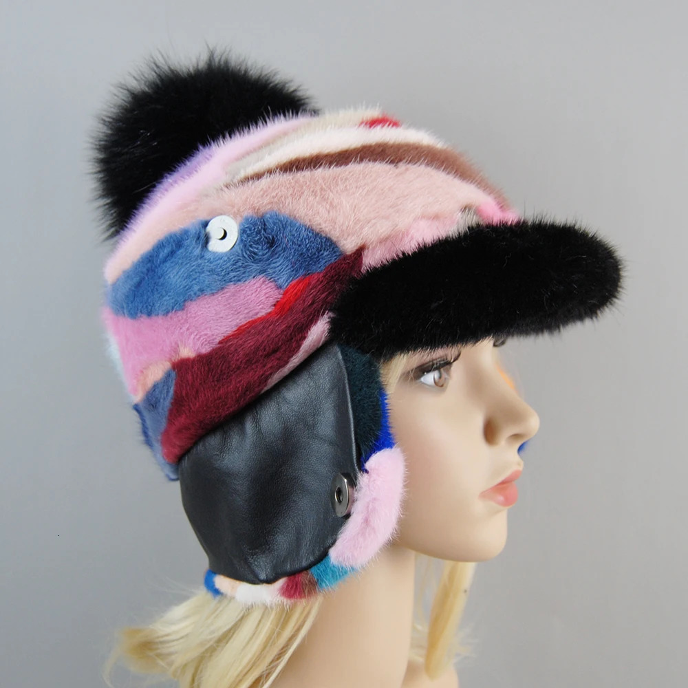 2024 mink fur hat womens colorful winter warm hat womens real fur bean hat wholesale womens fashionable hat 241206