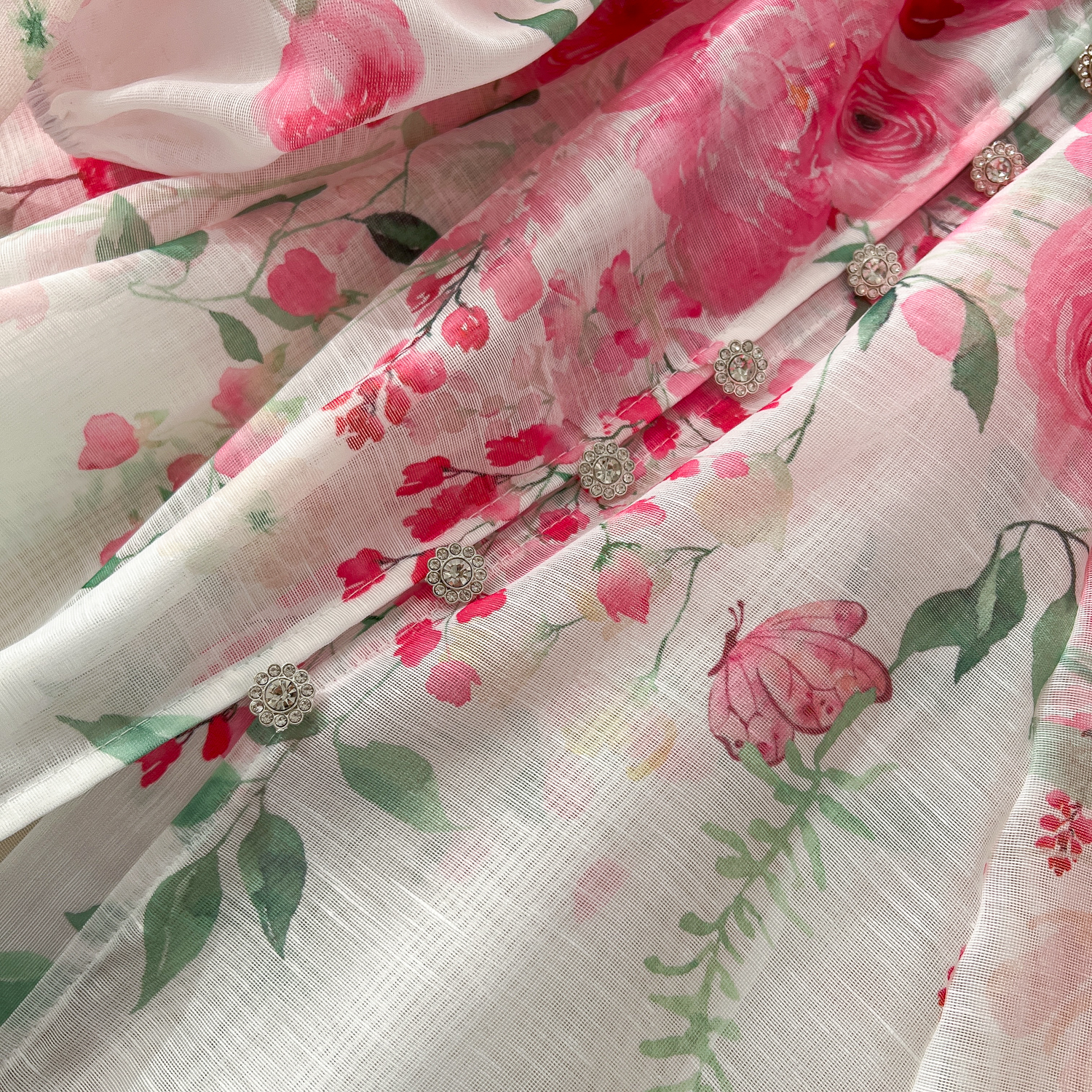 Casual Dresses 2025 Spring Holiday Gorgeous Flower Organza Dress Women Lantern Long Sleeve Beaded Button Floral Print Belt Lace Up Boho Ves