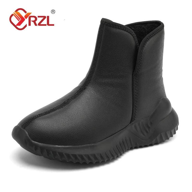 YRZL Mens Winter Black Boots Warm Plush Mens Boots Anti slip Lightweight Cotton Boots Comfortable Winter Shoes Mens Shoes 241206