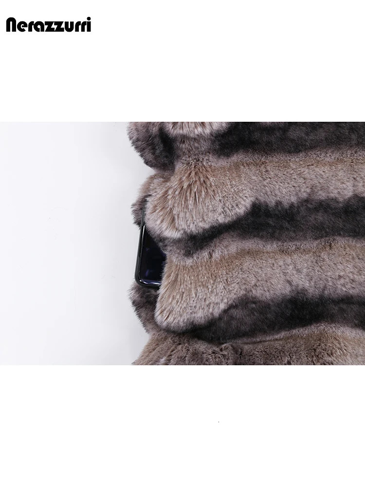 Sapphire winter striped thick soft colorful faux chinchilla fur coat womens lapel high-quality fluffy jacket 241202