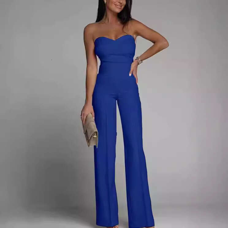 Spring summer women's European American sexy slim fit strapless straight leg jumpsuit 2024 new style chic and elegant clothing