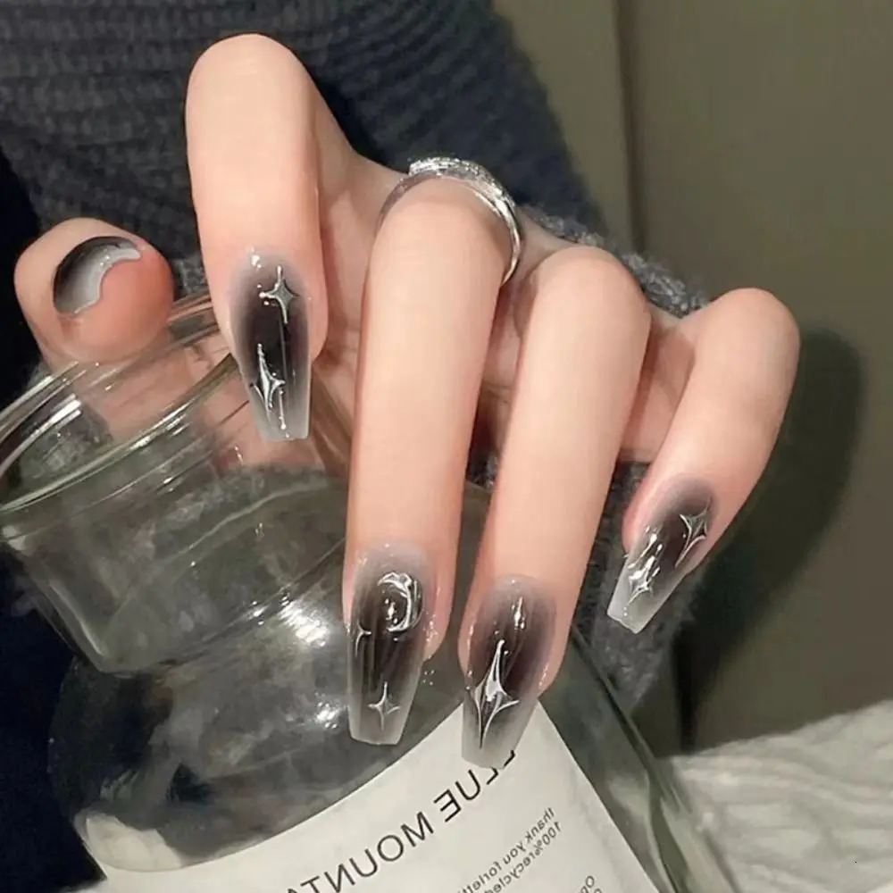 24pcs Gradient Fake Nails French Ballerina Nail Waterproof Faux Medium Coffin false nails Fingernails Press on Nails Tips 241206