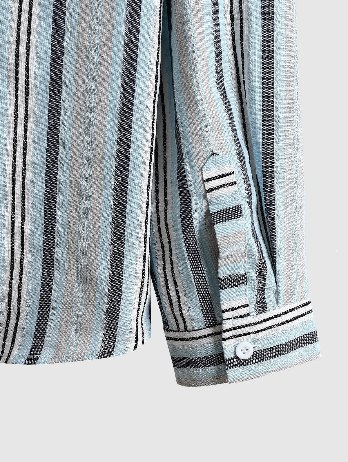 Mens striped pattern long sleeved button up front shirt 241206