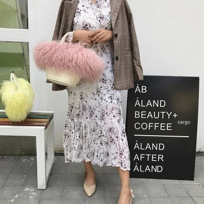 Fashion long hair curly Mongolian sheepskin handbag Real Xizang sheepskin cross wrap sheepskin shoulder turf beach bag 241205