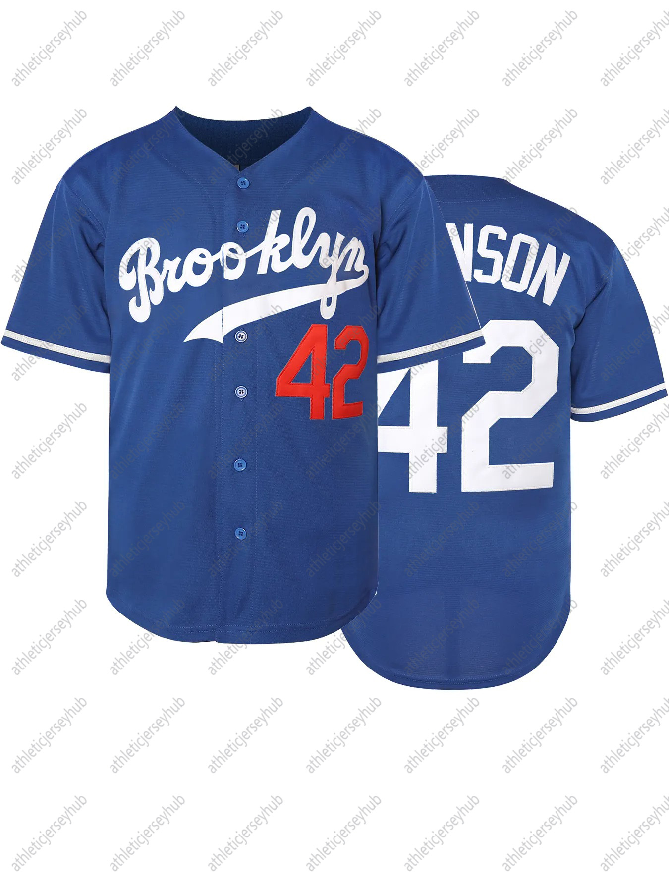 Vintage Brooklyn 42 Embroidered Short Sleeve V-Neck Loose Fit Button-Up Shirt - Classic Baseball Jersey Design - Perfect for Summer Casual Wear