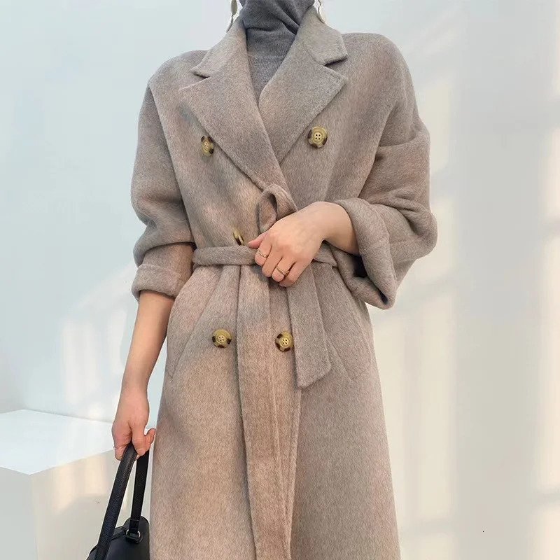 Alpaca double-sided wool coat long wool coat womens coat high-quality cashmere coat 241205